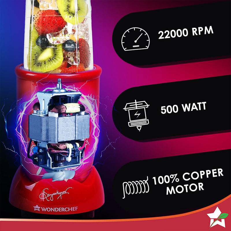 Nutri-blend 500W Mixer Grinder, 22000 RPM Motor, Smoothie Maker, Masala Grinder, Chutney Blender, 4 Unbreakable Jars, Recipe Book by Chef Sanjeev Kapoor, 2 Yr Warranty, Red