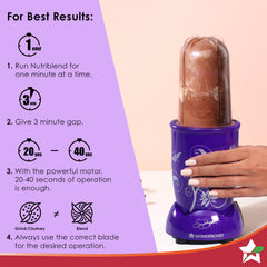 Nutri-blend 500W Mixer Grinder, 22000 RPM Motor, Smoothie Maker, Masala Grinder, Chutney Blender, 4 Unbreakable Jars, Recipe Book by Chef Sanjeev Kapoor, 2 Yr Warranty, Purple