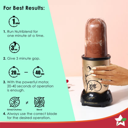 Nutri-blend 500W Mixer Grinder, 22000 RPM Motor, Smoothie Maker, Masala Grinder, Chutney Blender, 4 Unbreakable Jars, Recipe Book by Chef Sanjeev Kapoor, 2 Yr Warranty, Champagne