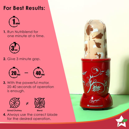 Nutri-blend 500W Mixer Grinder, 22000 RPM Motor, Smoothie Maker, Masala Grinder, Chutney Blender, 4 Unbreakable Jars, Recipe Book by Chef Sanjeev Kapoor, 2 Yr Warranty, Red