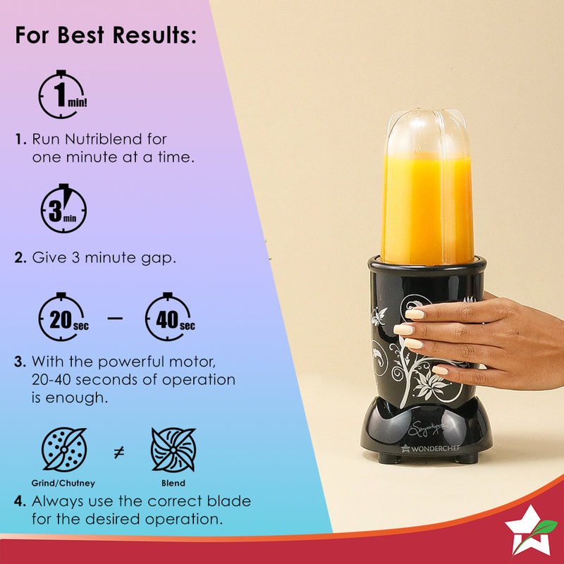 Nutri-blend Juicer, Mixer, Grinder, Smoothie Maker & Chopper | Complete Kitchen Machine | 22000 RPM Blender, Chopper, Juicer | 500W 100% Full Copper Motor | SS Blades | 4 Unbreakable Jars | 2 Years Warranty | Recipe Book By Chef Sanjeev Kapoor | Black