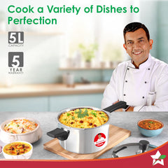 Nigella Triply Stainless Steel Outer Lid Pressure Cooker | 5 Litres | Compatible with Gas Stove, Induction, Ceramic Cooktop | ISI Certified | Uniform Heating | Da Vinci Collection | 5-Year Warranty