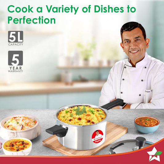 Nigella Triply Stainless Steel Outer Lid Pressure Cooker | 5 Litres | Compatible with Gas Stove, Induction, Ceramic Cooktop | ISI Certified | Uniform Heating | Da Vinci Collection | 5-Year Warranty