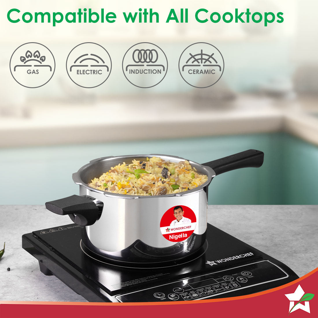 Nigella Triply Stainless Steel Outer Lid Pressure Cooker | 5 Litres | Compatible with Gas Stove, Induction, Ceramic Cooktop | ISI Certified | Uniform Heating | Da Vinci Collection | 5-Year Warranty