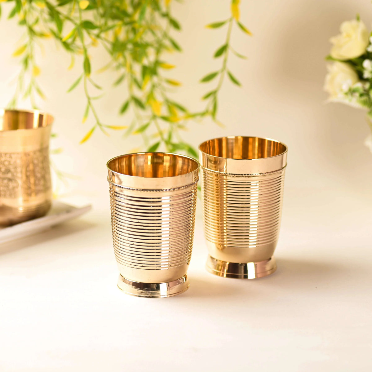 Brass Lining Glass Pair