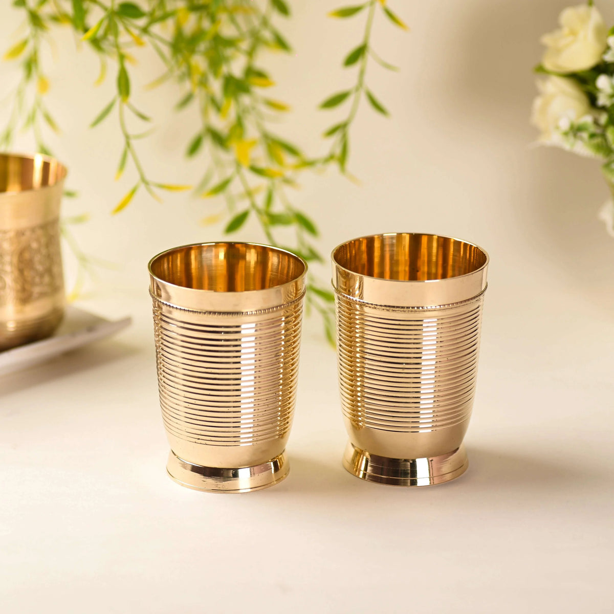 Brass Lining Glass Pair