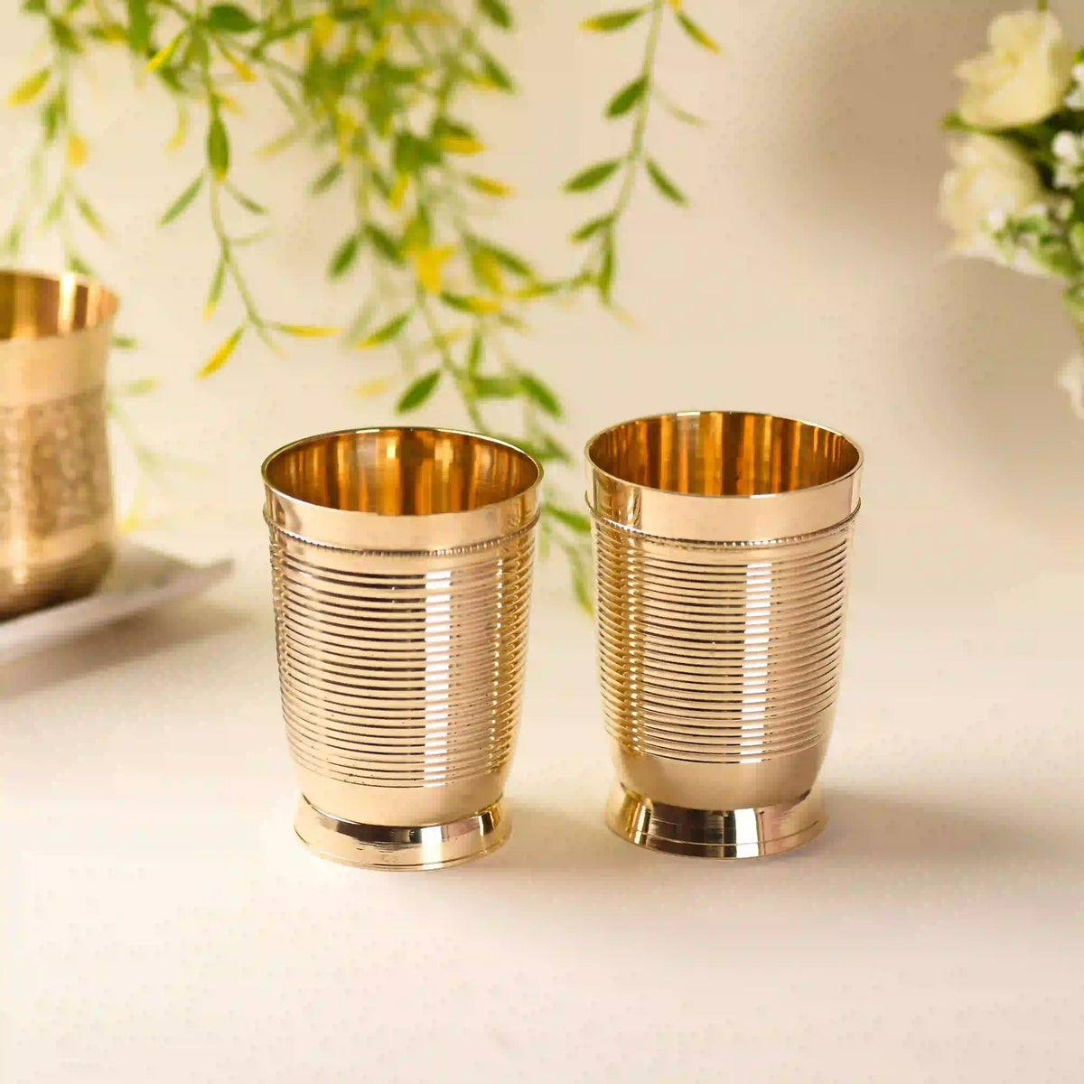 Brass Luxury Gift Hamper with Glasses, Bowl, Handbell & Diya