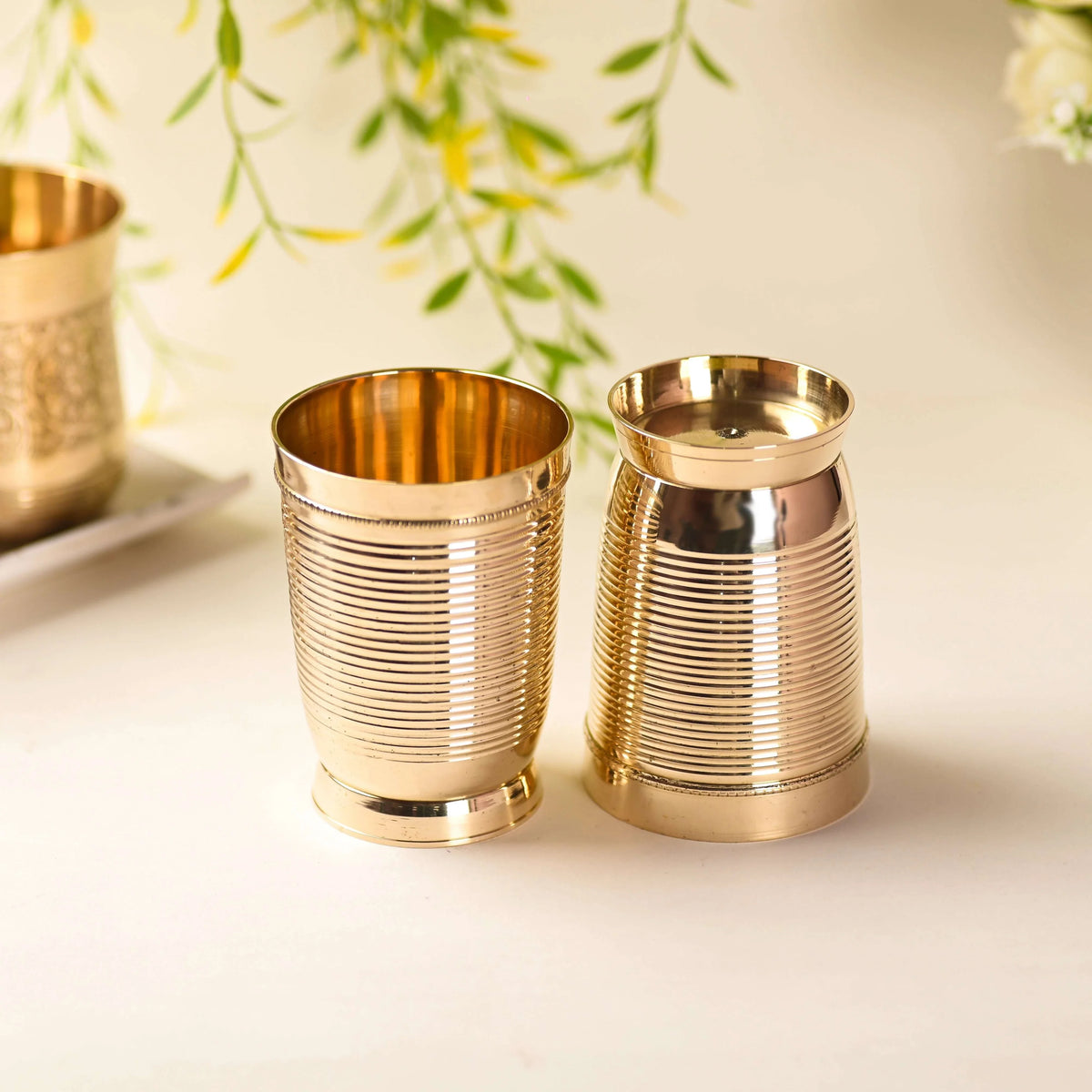 Brass Lining Glass Pair