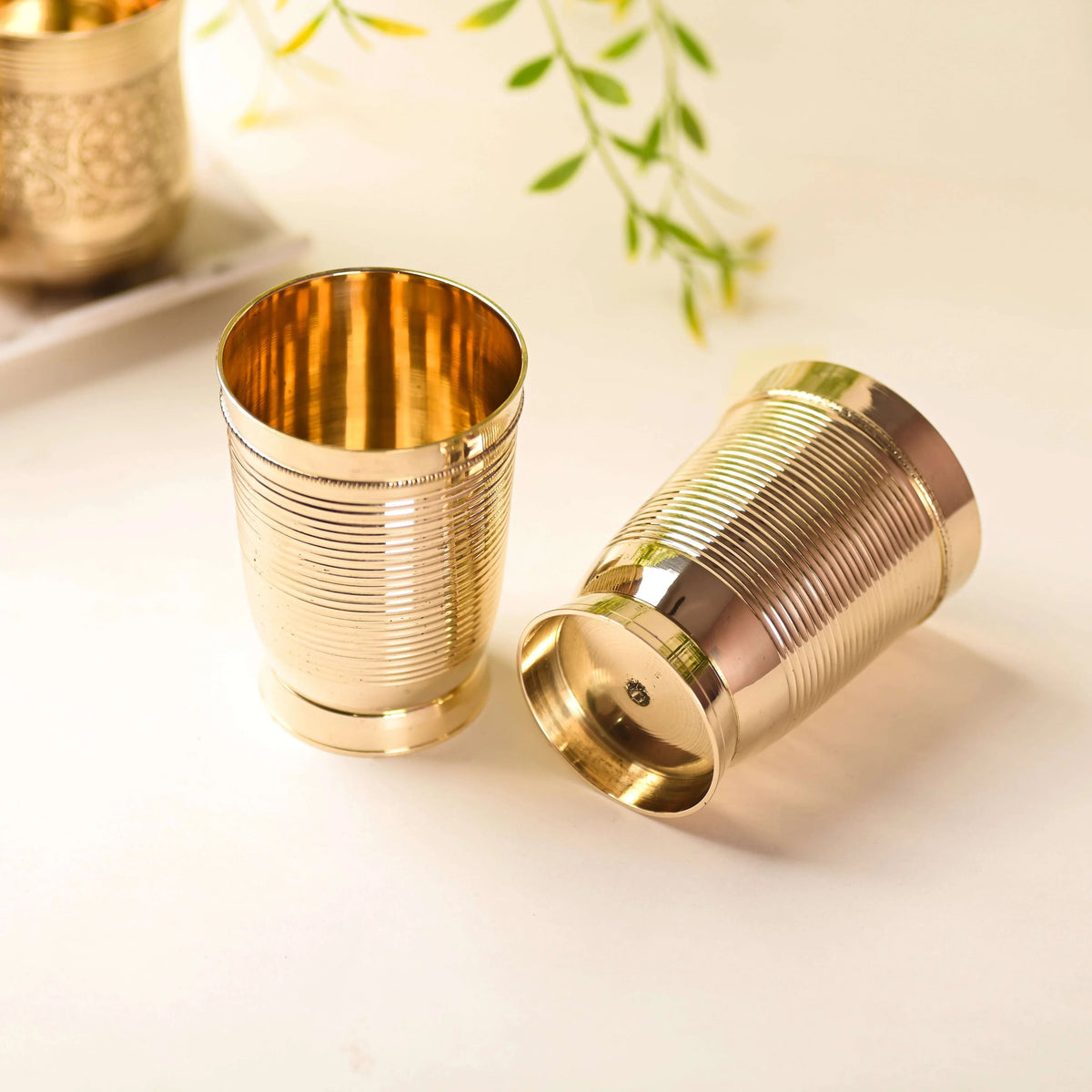 Brass Lining Glass Pair
