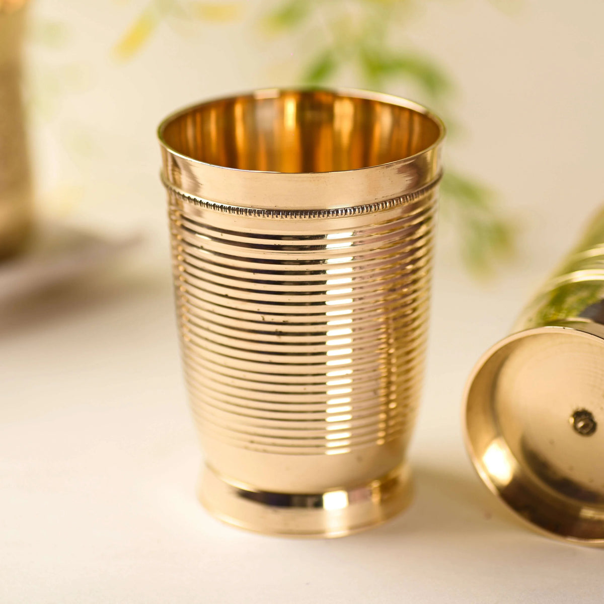 Brass Lining Glass Pair