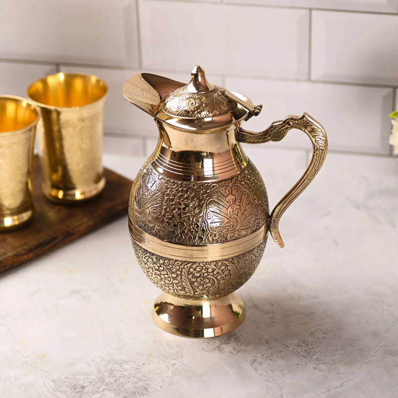 Brass Handcrafted Water Jug With Lid (9.5 Inch)