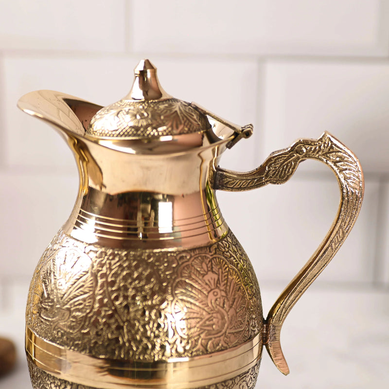 Brass Handcrafted Water Jug With Lid (9.5 Inch)