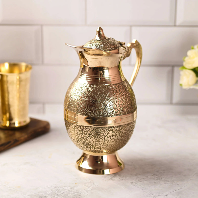 Brass Handcrafted Water Jug With Lid (9.5 Inch)