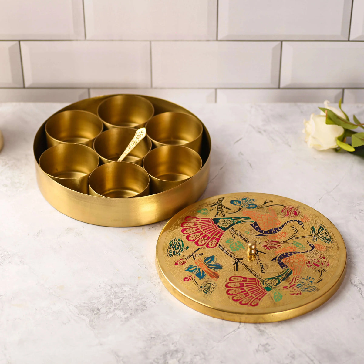 Brass Peacock Masala Daani / Spice Box
