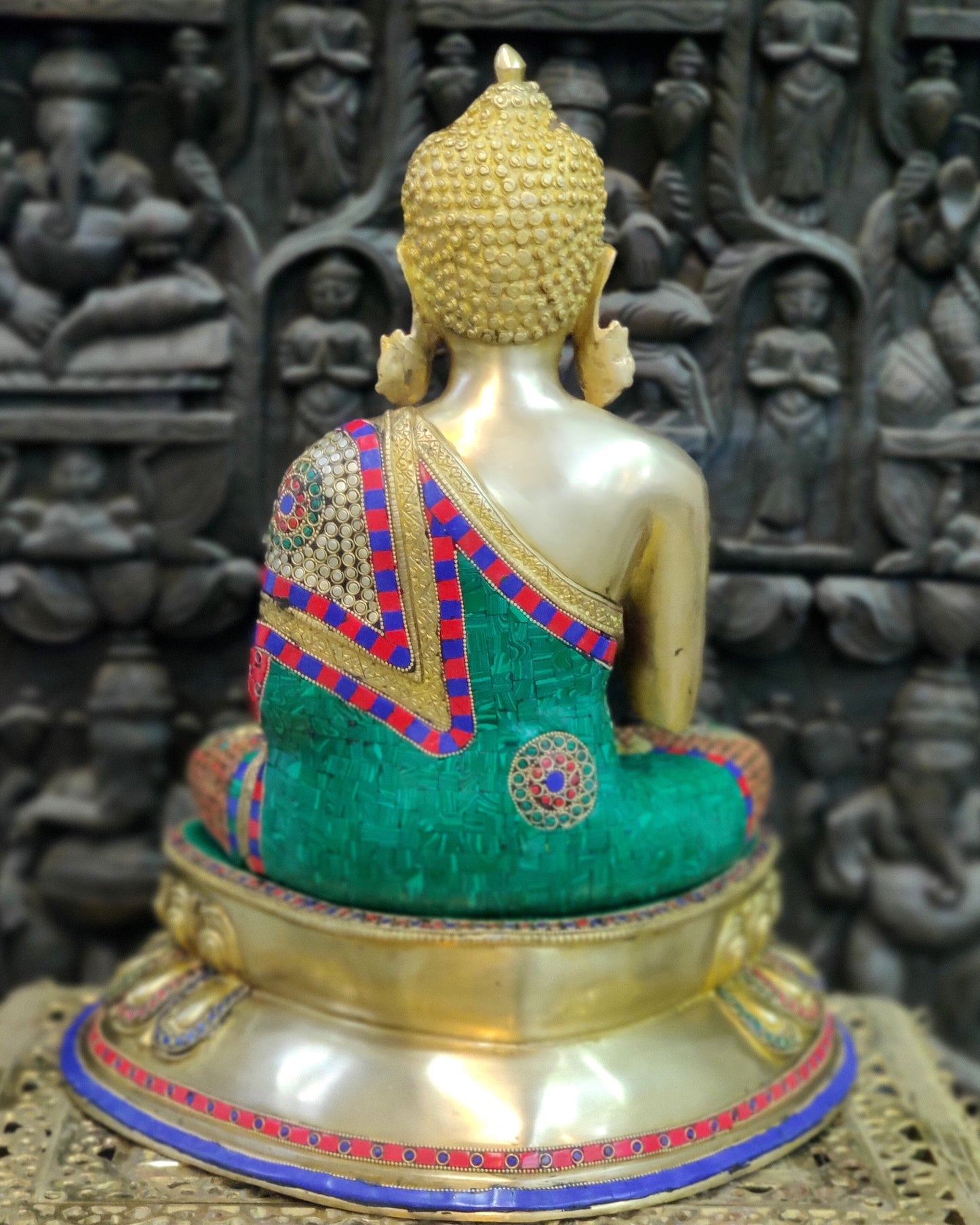 Brass Blessing Buddha with Stonework 21"
