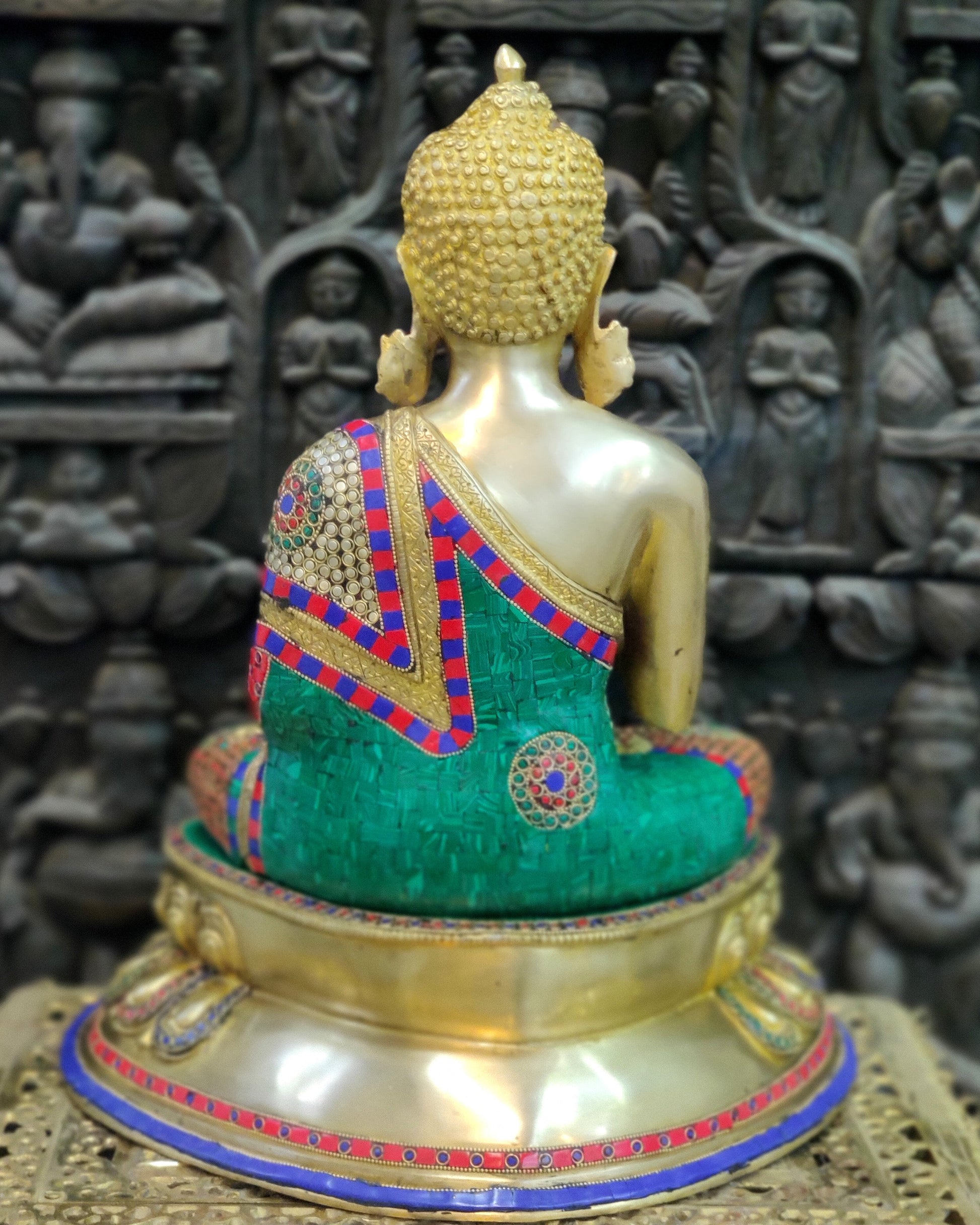 Brass Blessing Buddha with Stonework 21"