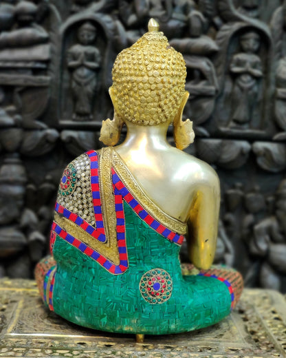 Brass Blessing Buddha with Stonework 16"