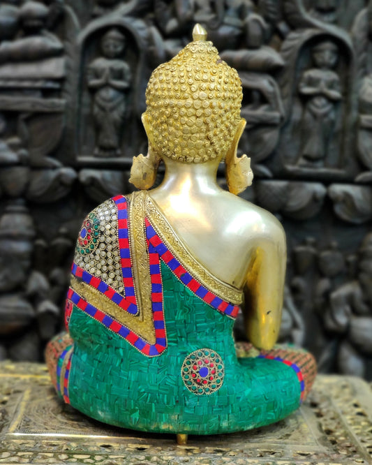 Brass Blessing Buddha with Stonework 16"