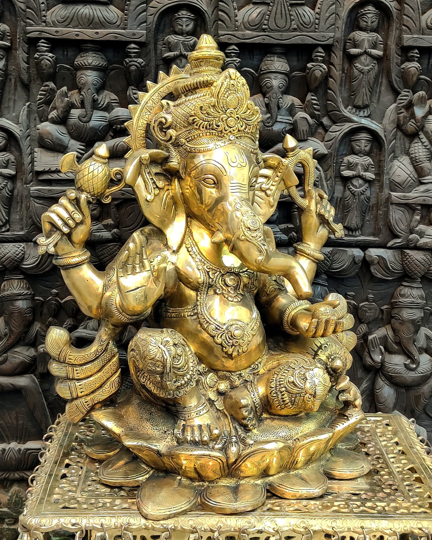 Handcrafted Ganapathi Statue 21": Lord Ganesha Seated on Lotus Base | 30 kg