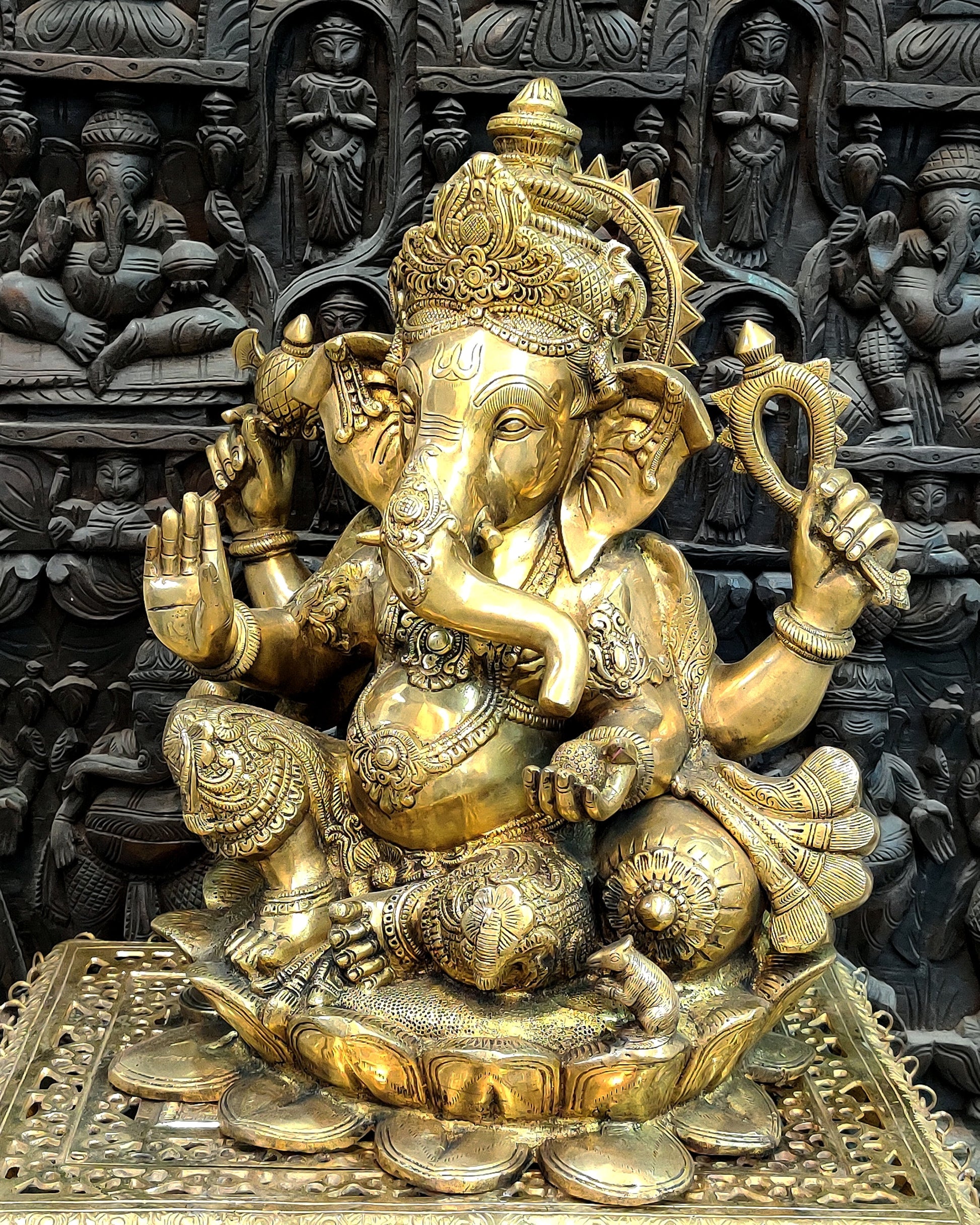 Handcrafted Ganapathi Statue 21": Lord Ganesha Seated on Lotus Base | 30 kg