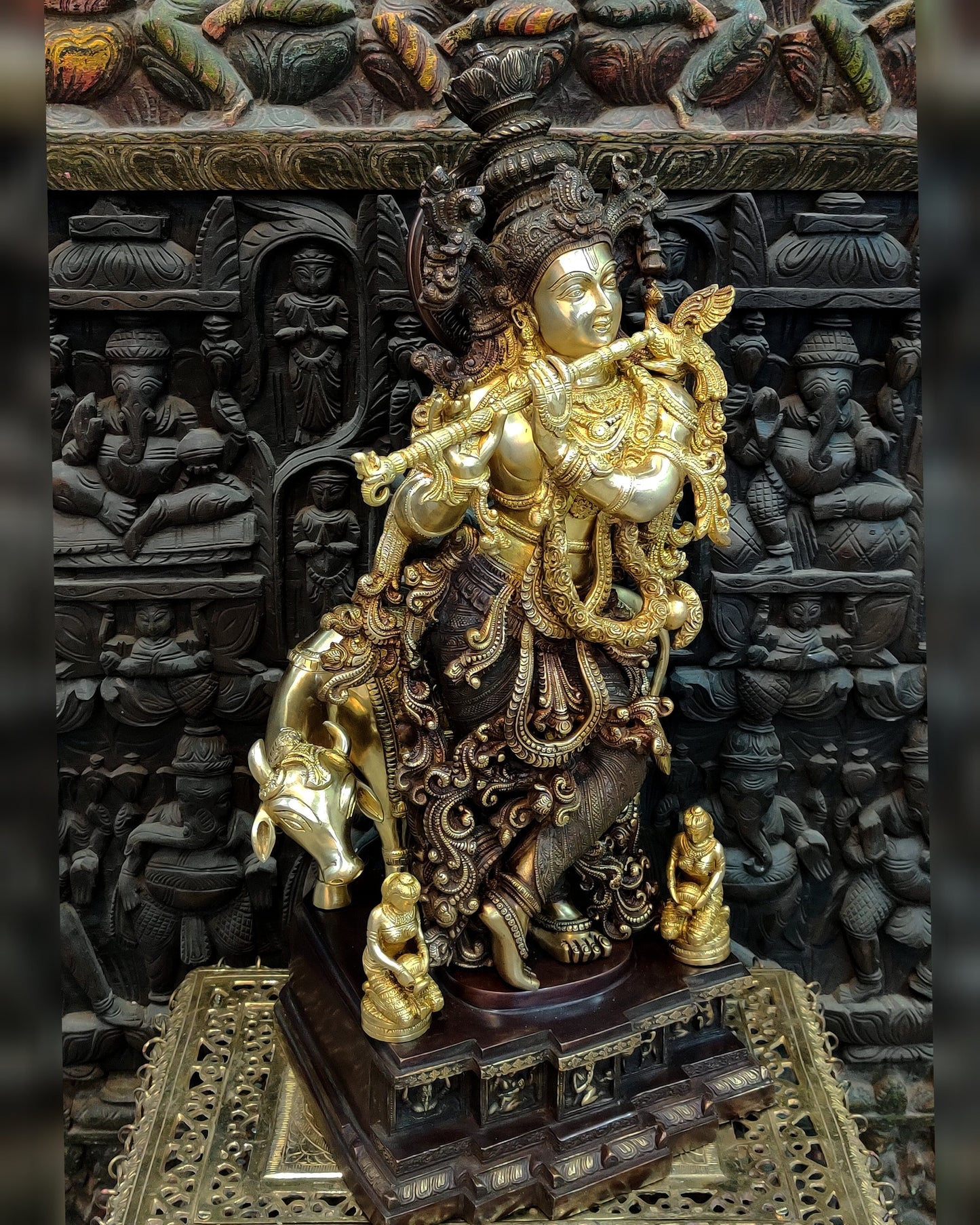 Krishna with cow Brass Idol 28 inch