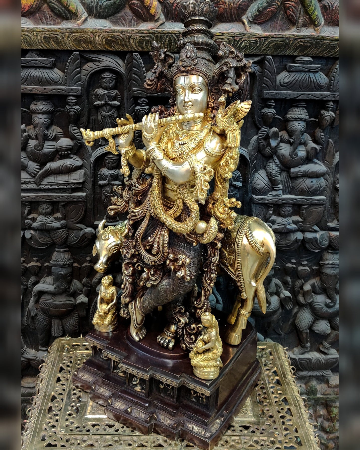 Krishna with cow Brass Idol 28 inch