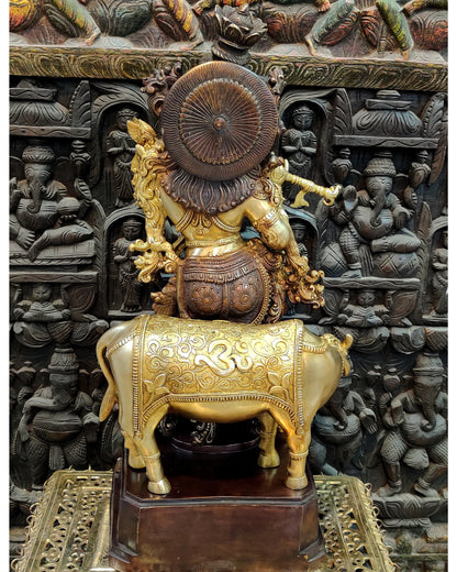 Krishna with cow Brass Idol 28 inch