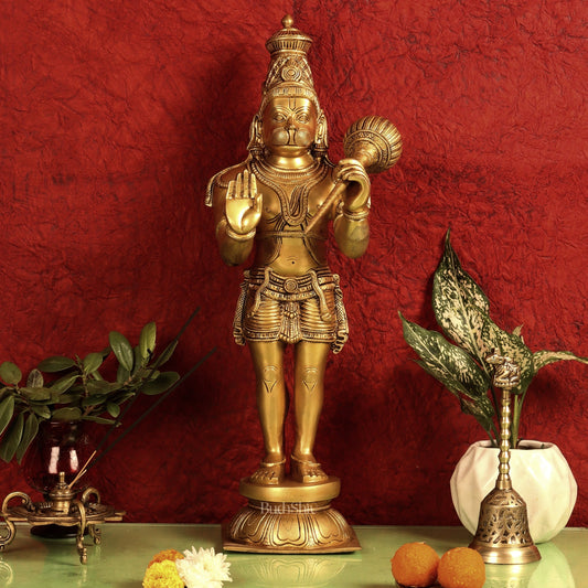 Hanuman Statue in Blessing Aashirwaad Mudra | Superfine Brass | 21.5" Tall