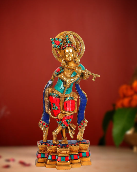 Divine Krishna Brass Idol - Handcrafted - 12 inch