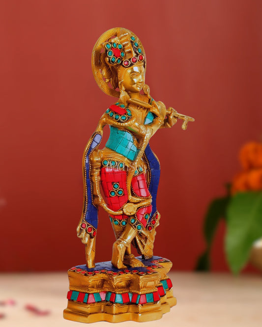 Divine Krishna Brass Idol - Handcrafted - 12 inch