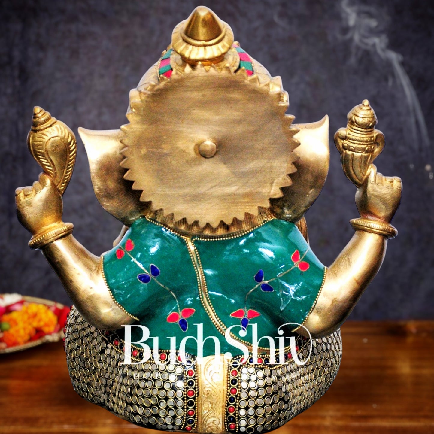 Ganesha Brass Idol with stonework 12 inch