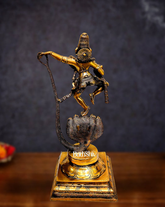Krishna Dancing on Kaliya Naag: Brass Idol 20"