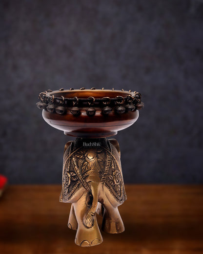 Engraved Elephant brass urli with ghungroo Duel tone