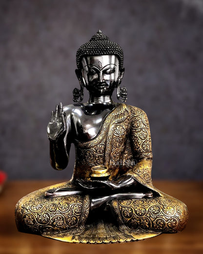Buddha Brass Idol with Base - Abhaya Mudra Pose 17 inch