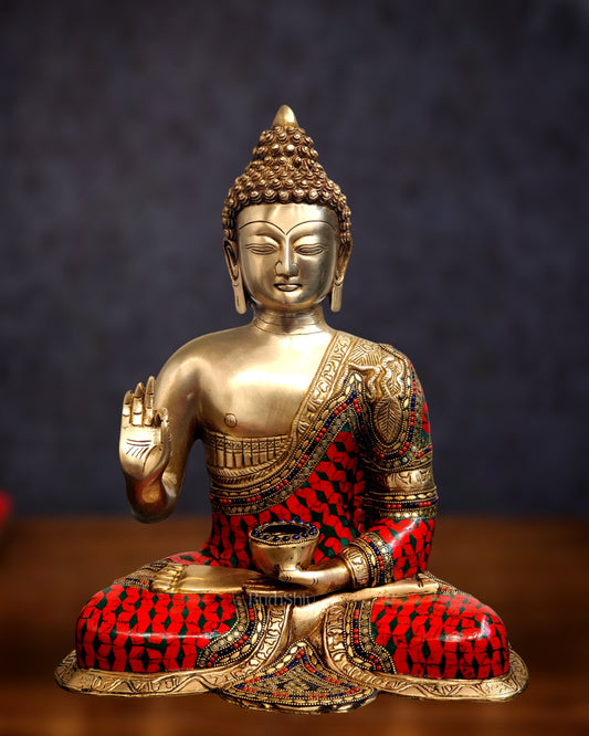 Buddha Brass Idol in Aashirwaad Abhaya Mudra 17 inch