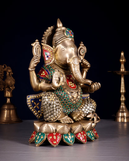 Unique Brass Lord Ganesha multicolour Statue - 11.5 Inch