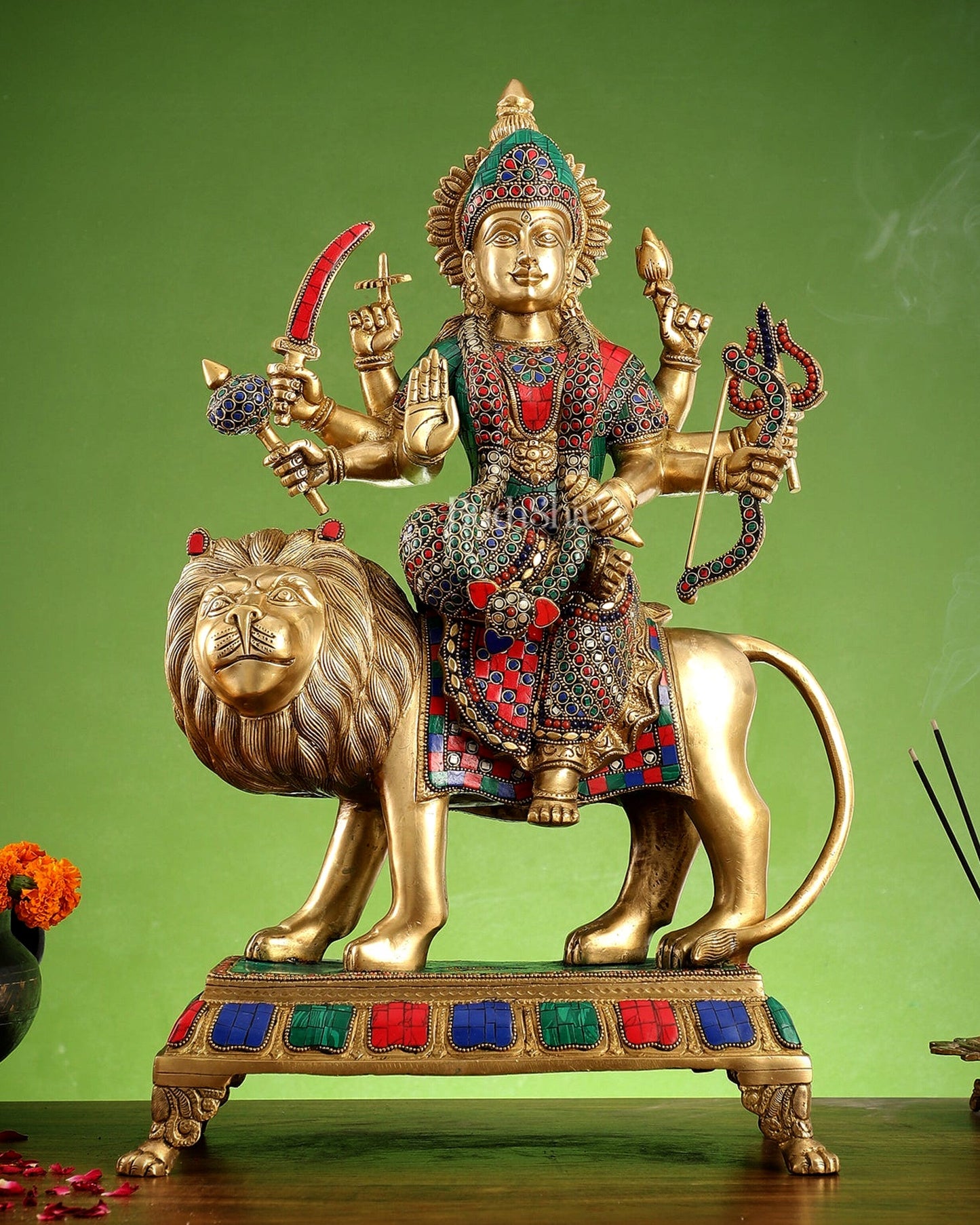 Brass Large Superfine Durga Mata Statue with Stonework - 21 inch