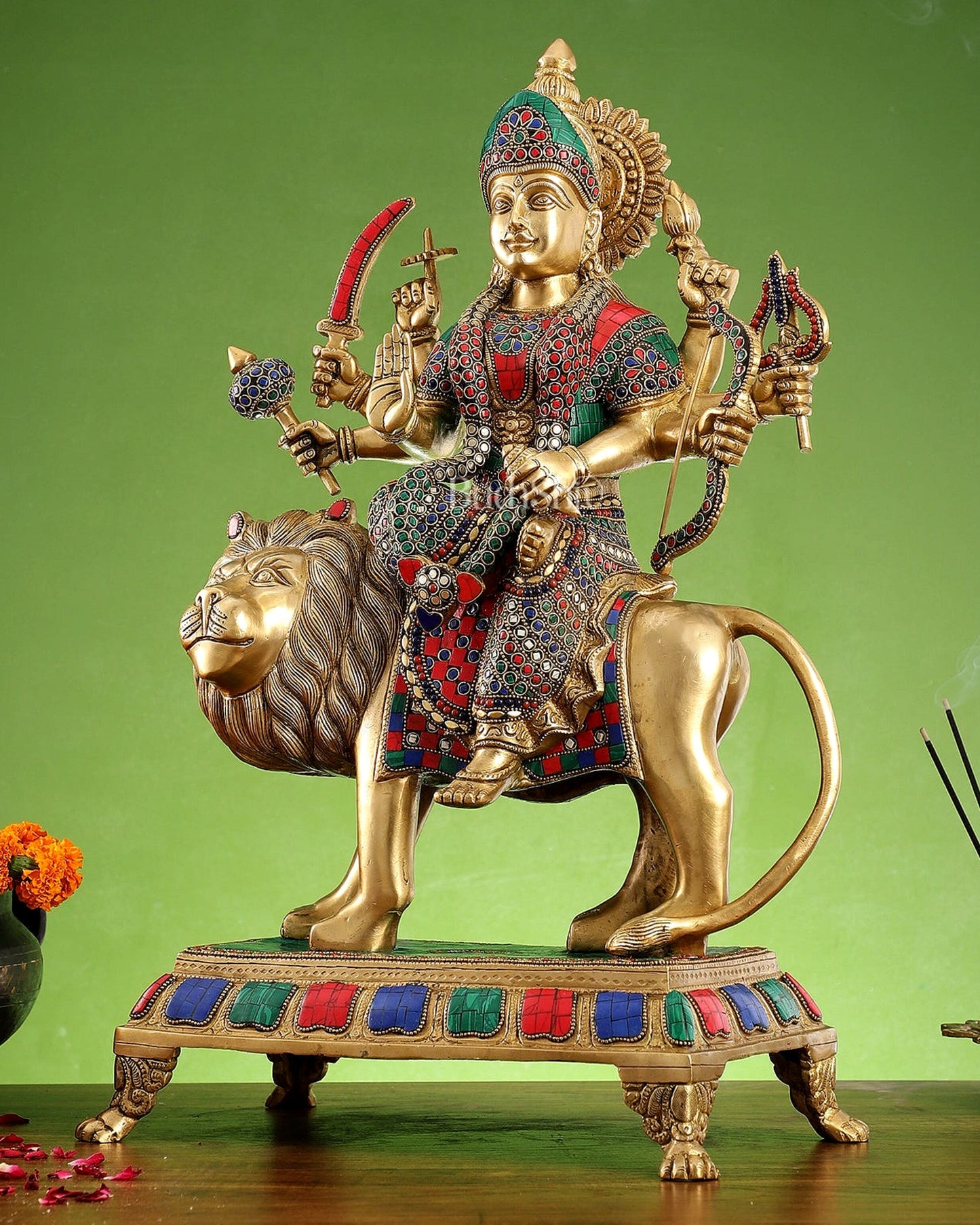 Brass Large Superfine Durga Mata Statue with Stonework - 21 inch