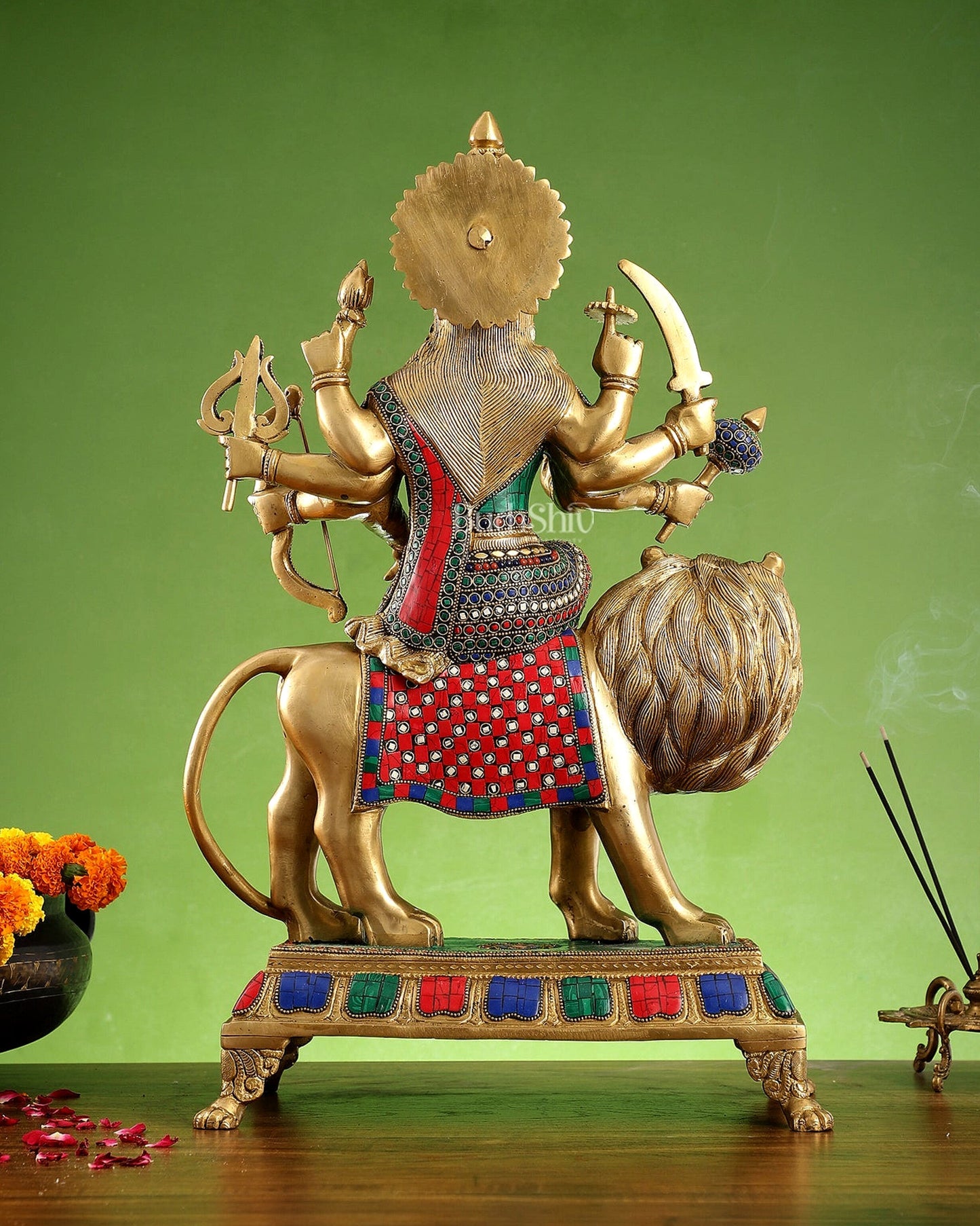 Brass Large Superfine Durga Mata Statue with Stonework - 21 inch