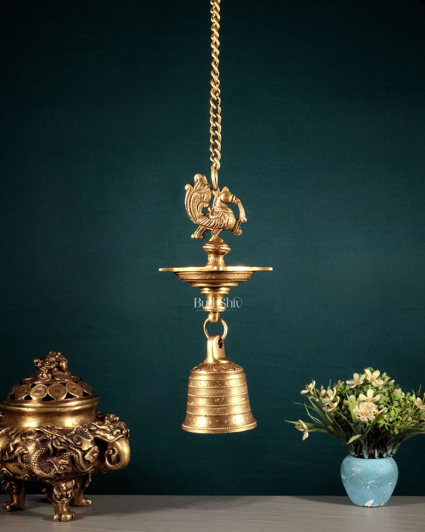 Pure Brass Annam Pakshi Hanging Oil Lamp with Bell