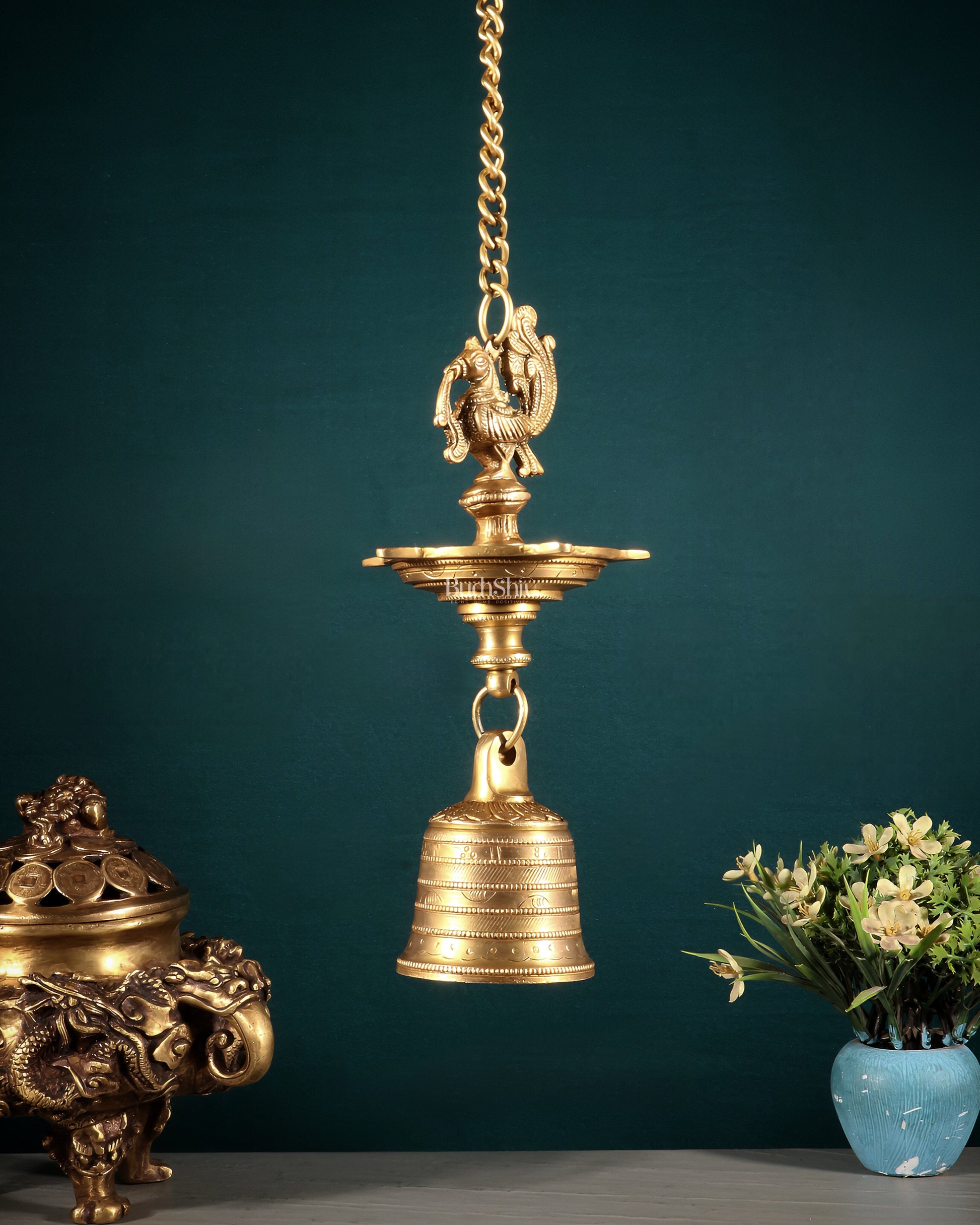 Pure Brass Annam Pakshi Hanging Oil Lamp with Bell