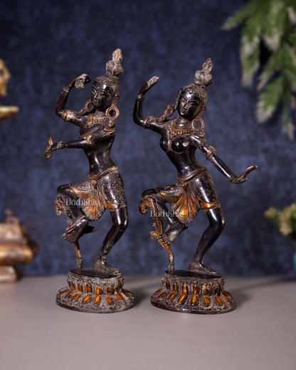 15" Lord Shiva and Parvati Dancing Idols - Pure Brass