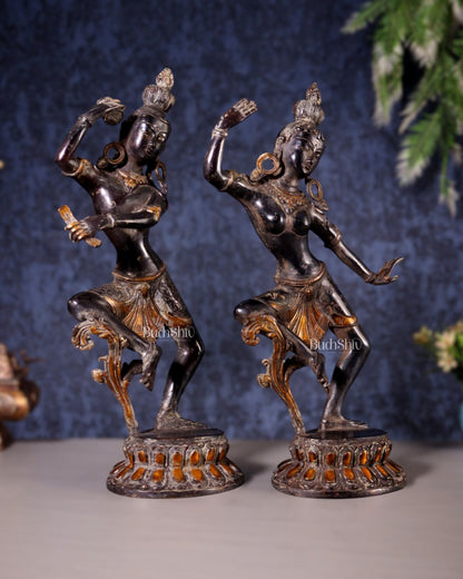 15" Lord Shiva and Parvati Dancing Idols - Pure Brass