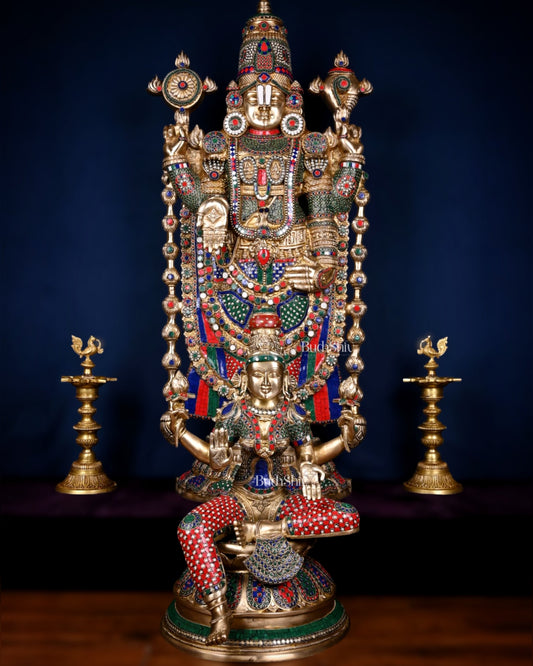 Pure Brass Tirupati Balaji & Goddess Lakshmi set 48" meenakari