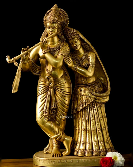 Brass Superfine Large Radha Krishna Standing Together Statue - 24"