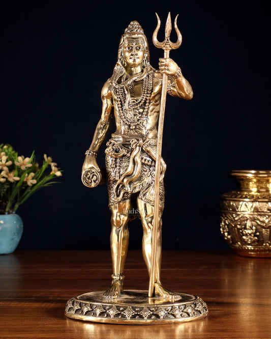 Brass Superfine Standing Lord Shiva Idol with Trishul & Damru 11"