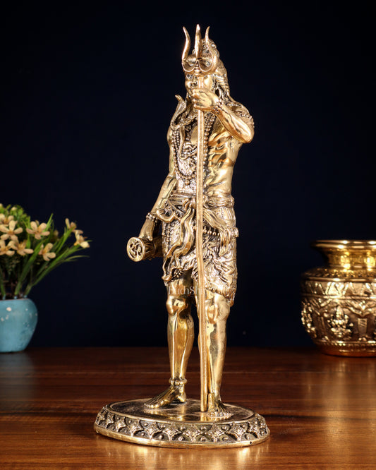 Brass Superfine Standing Lord Shiva Idol with Trishul & Damru 11"