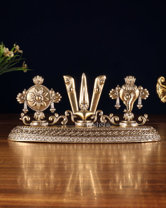 Pure Brass Shankh Chakra Namah Idol – 4" x 8"