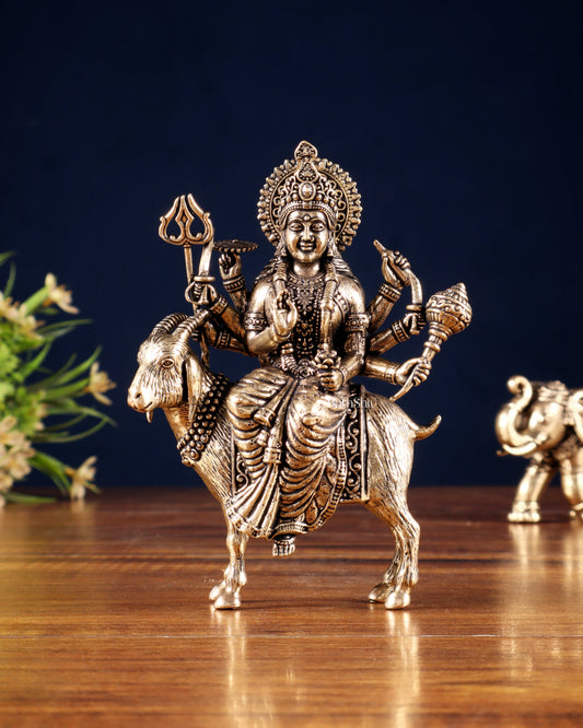 Pure Brass Meldi Mata idol seated on goat 5"