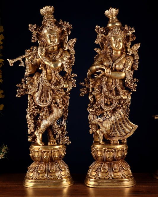 Pure Brass Radha Krishna Statue | 30" pair superfine carvings